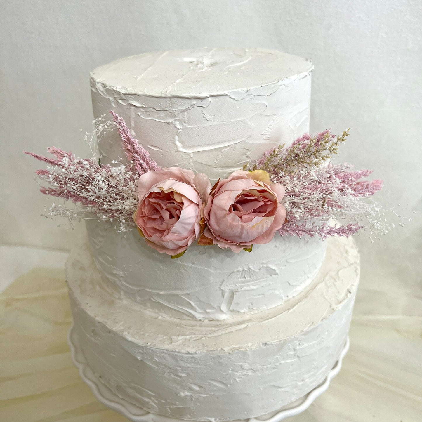 Silk and Dried Flowers Cake Side Decor - Blush or Cream