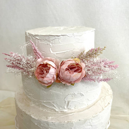 Silk and Dried Flowers Cake Side Decor - Blush or Cream