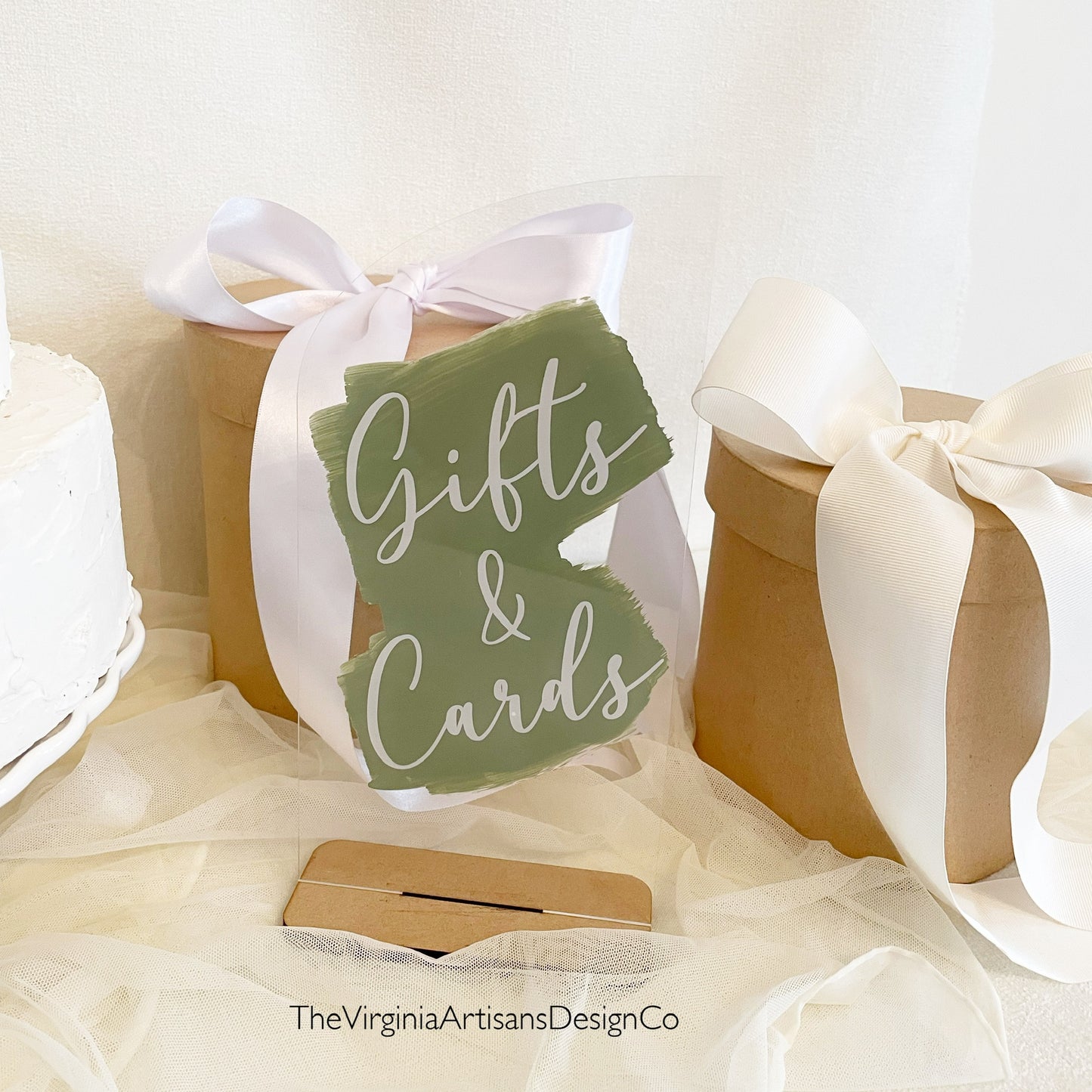 Gifts and Cards Table Sign - Clear Acrylic with Sage Color