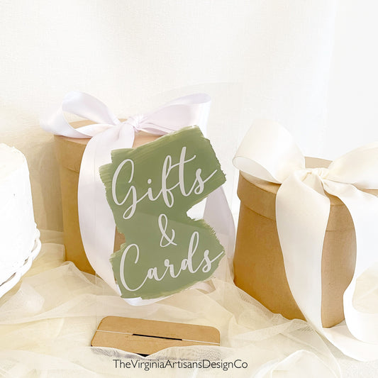 Gifts and Cards Table Sign - Clear Acrylic with Sage Color