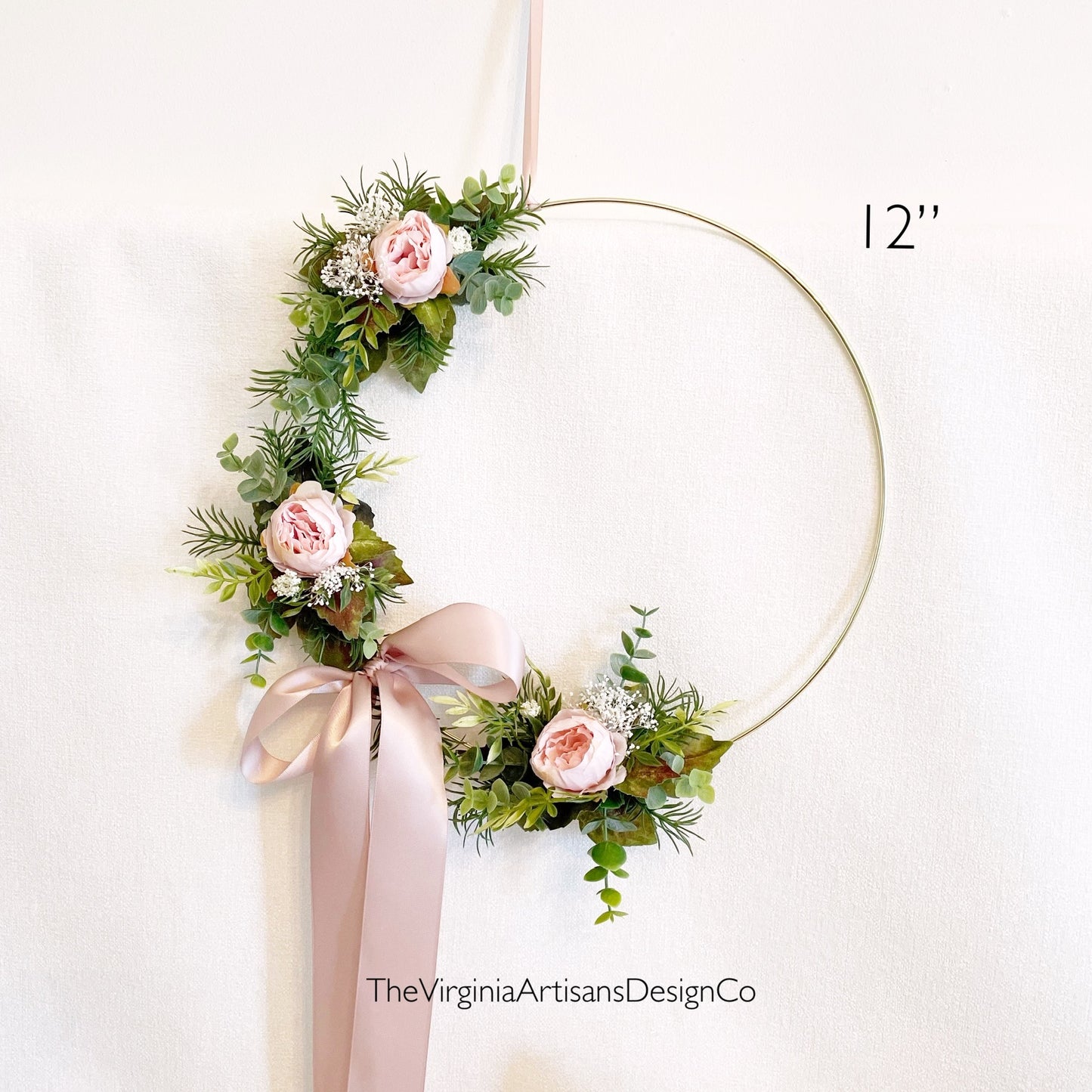 10 - 19 Inch Hoop Wreath White or Blush Peony Florals