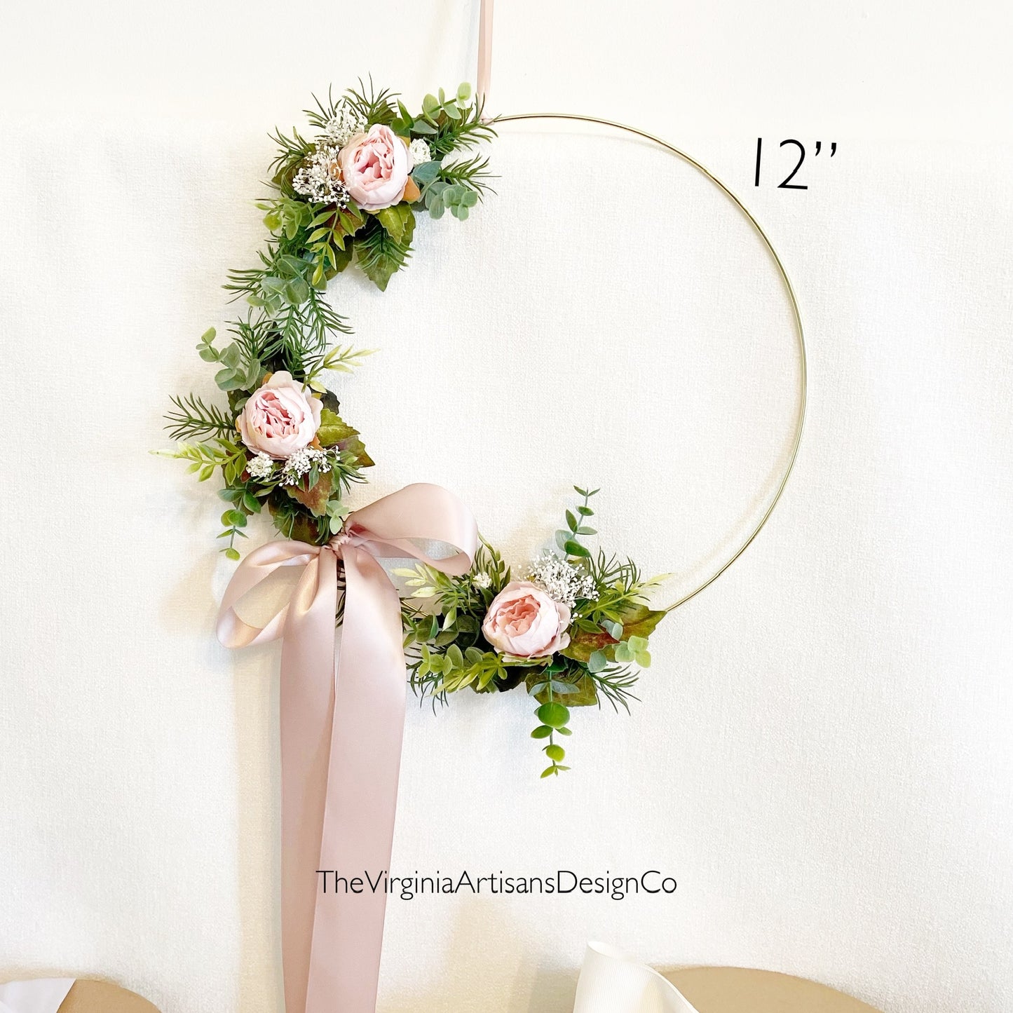 10 - 19 Inch Hoop Wreath White or Blush Peony Florals
