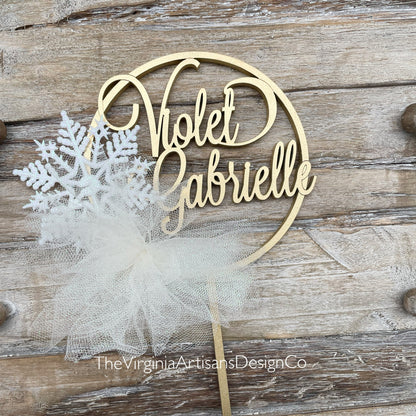 Winter Snowflake Hoop Cake Topper with Name