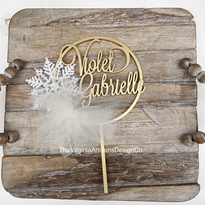 Winter Snowflake Hoop Cake Topper with Name