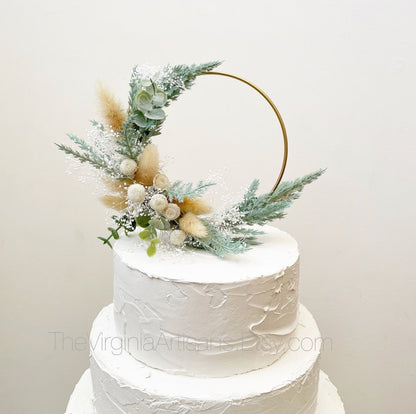 Hoop Cake Topper - Sage / Beige Dried Flowers