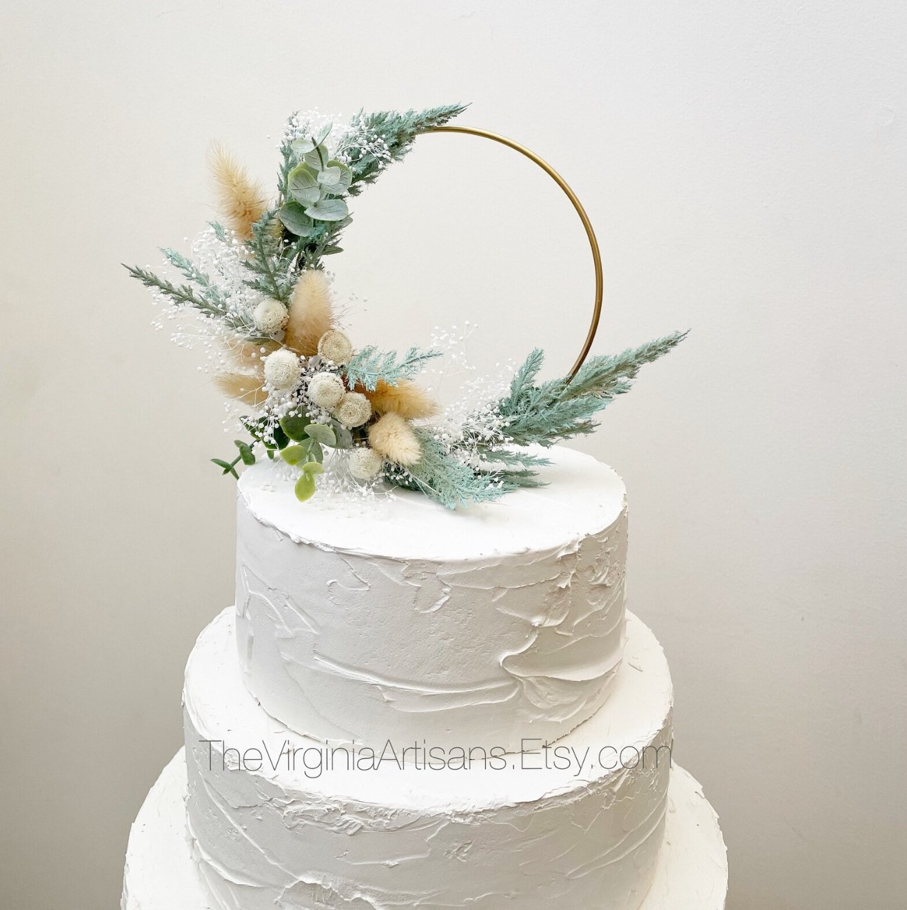 Hoop Cake Topper - Sage / Beige Dried Flowers