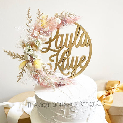 Hoop Cake Topper with Name - Blush Dried Flowers