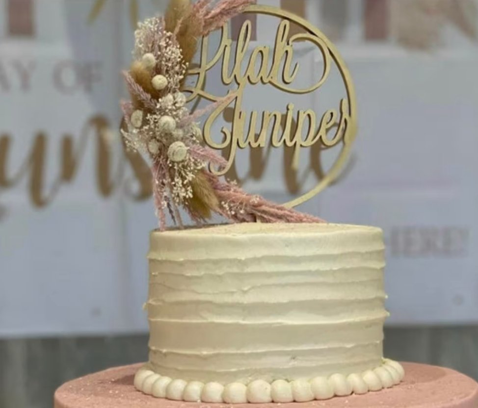 Hoop Cake Topper with Name - Blush Dried Flowers