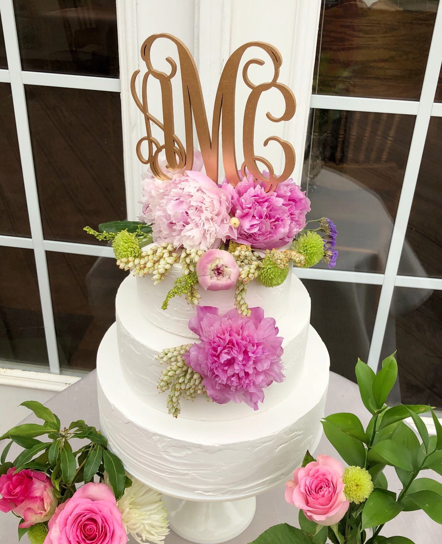 Three Letter Monogram Cake Topper with Initials