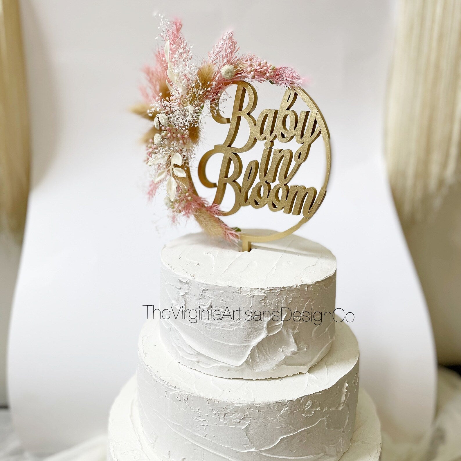 Baby in Bloom - Hoop Cake Topper Blush/Cream Dried Flowers