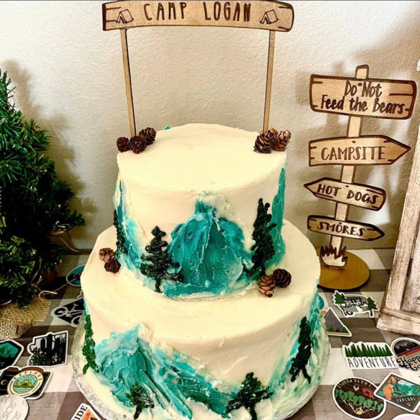Camping Themed Cake Topper with Custom Name