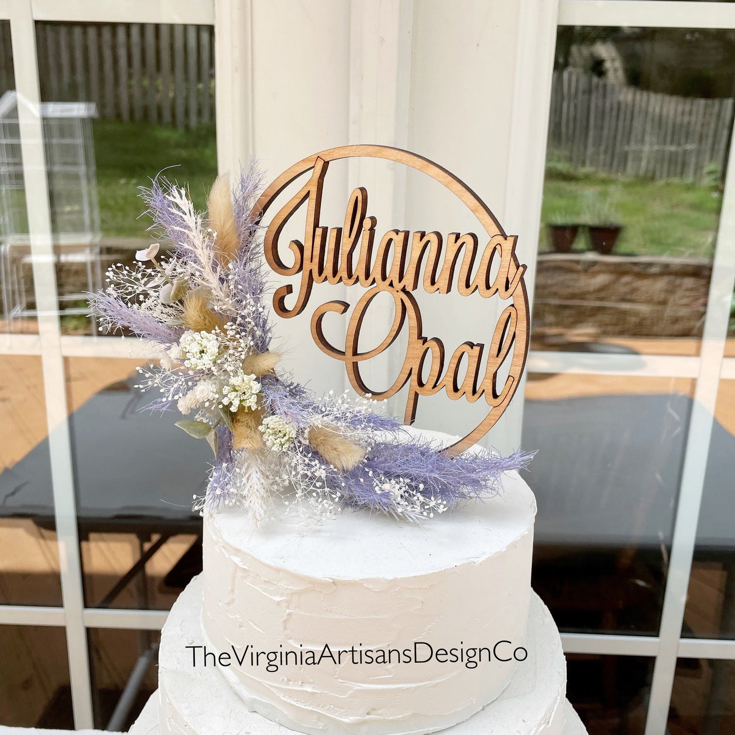 Personalized Dried Flowers Cake Topper - Lavender Color/ Cream