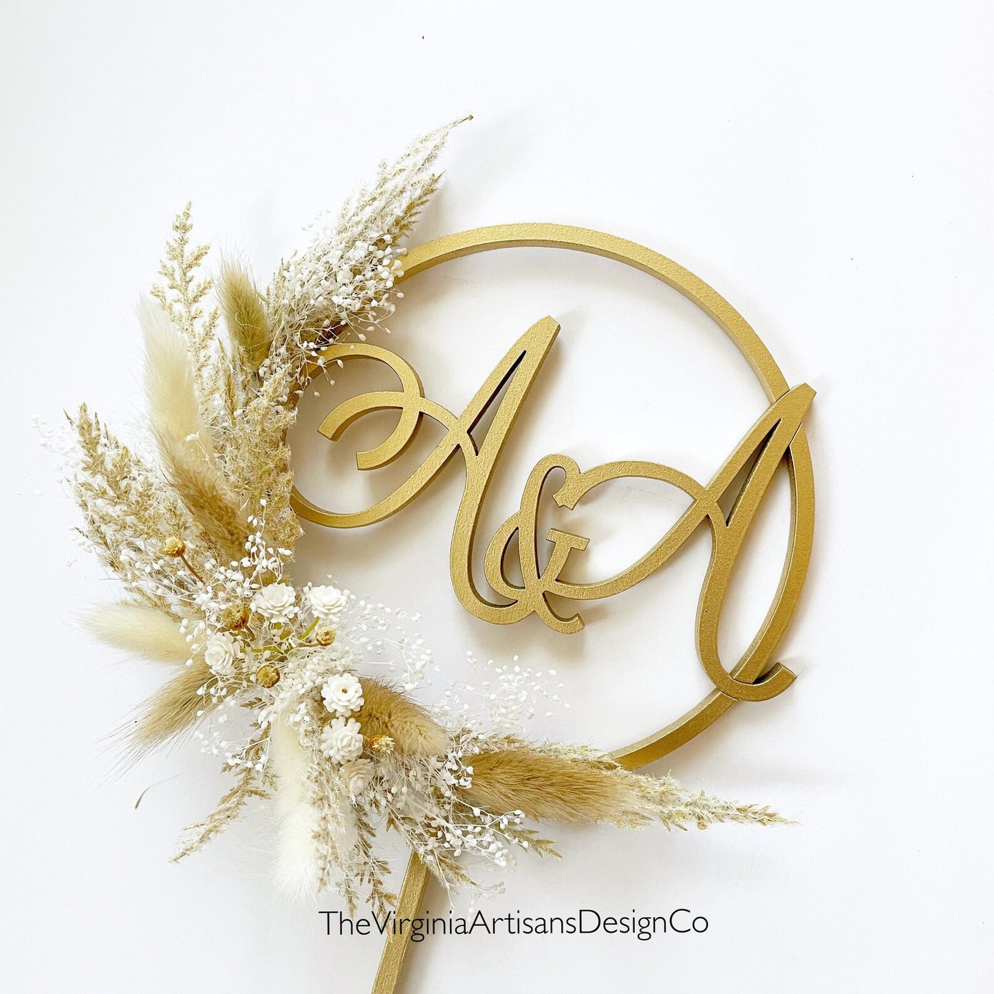 Hoop Cake Topper with Initials - Taupe or Blush Dried Flowers