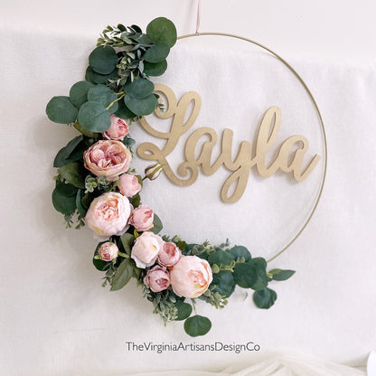 19 Inch Wreath with Name - Peonies