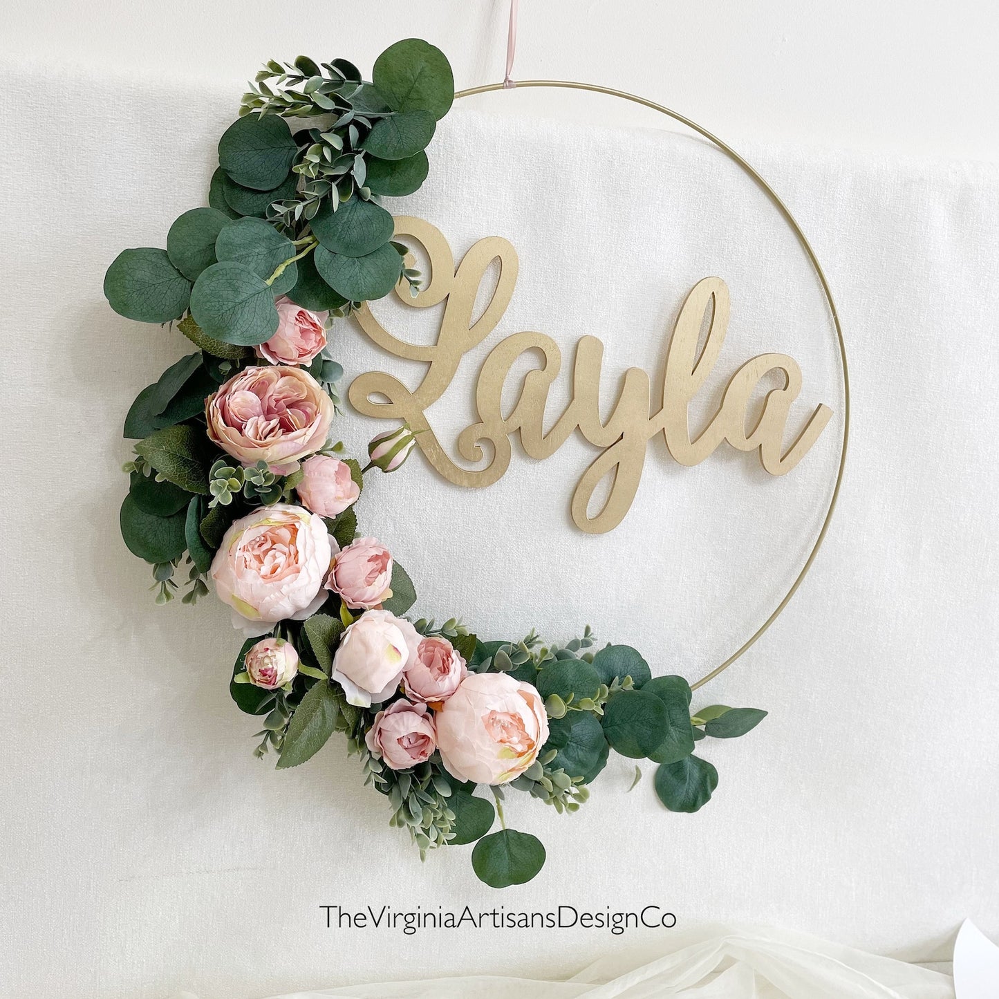19 Inch Wreath with Name - Peonies